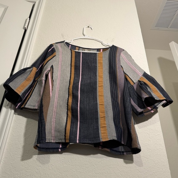 Anthropologie Dolan Left Coast Collection Multicolor Striped Bell Sleeve Blouse - Picture 4 of 10